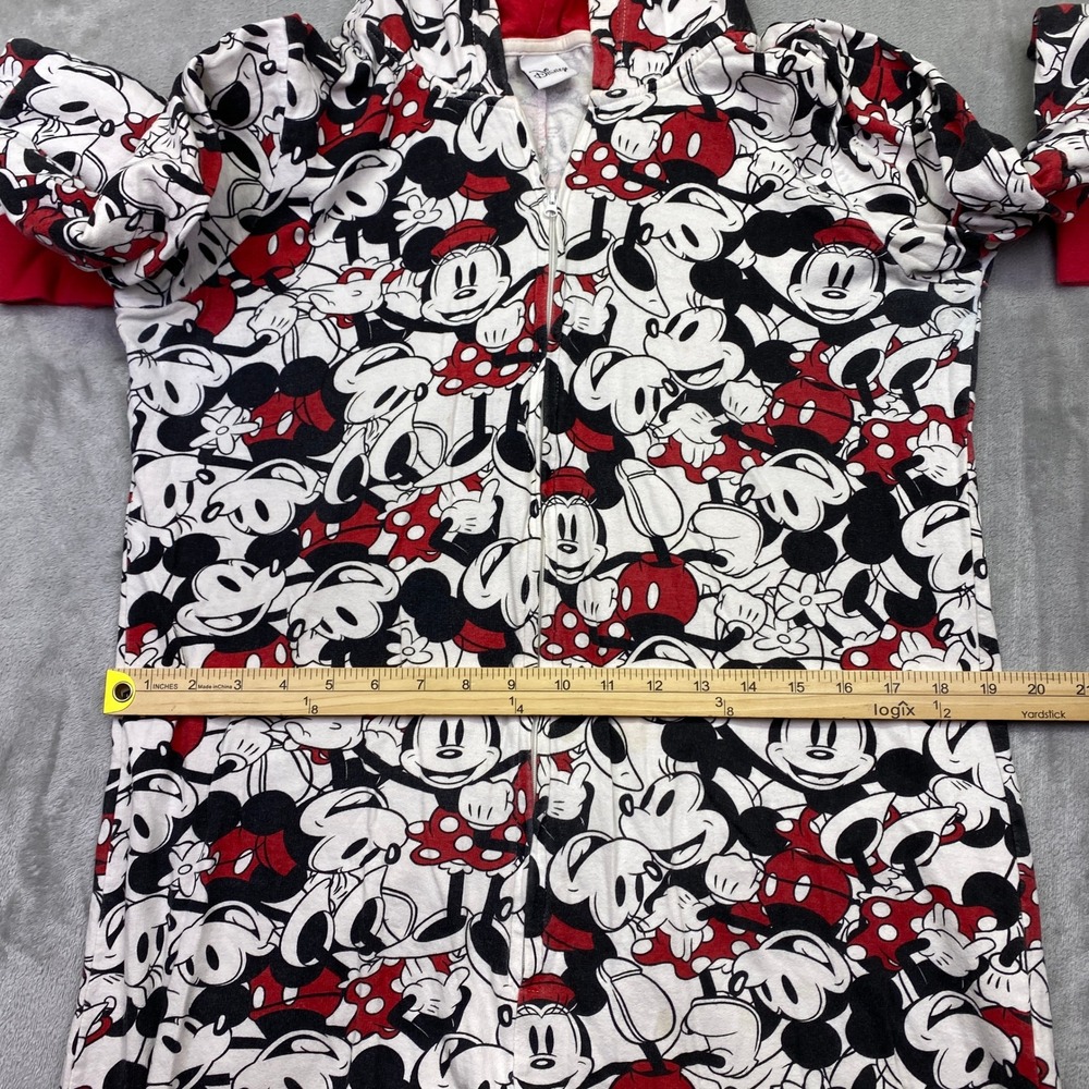 Disney Minnie Mouse All Over‎ Print Hooded Pajama Onesie Sleepwear Red Trim Sz M - Picture 3 of 11